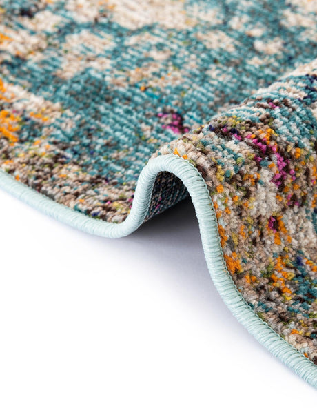 Blue 8' x 8' Vita Round Area Rug Colorful Vivid Vintage Style Modern Indoor Easy Clean Durable Carpet Mat for Home Interior Design for Sale at Rug Engine