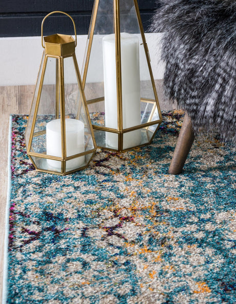 Blue 2' x 6' 9 Vita Runner Area Rug Colorful Vivid Vintage Style Modern Indoor Easy Clean Durable Carpet Mat for Home Interior Design for Sale at Rug Engine