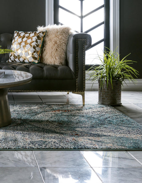 Blue 9' x 12' 2 Vita Rectangle Area Rug Colorful Vivid Vintage Style Modern Indoor Easy Clean Durable Carpet Mat for Home Interior Design for Sale at Rug Engine