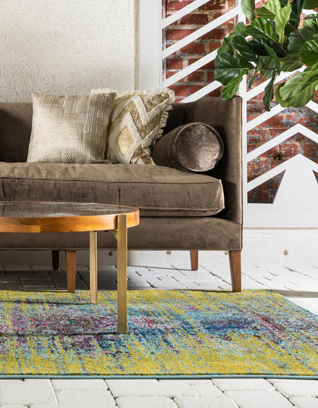 Green 4' 1 x 6' 1 Vita Rectangle Area Rug Colorful Vivid Vintage Style Modern Indoor Easy Clean Durable Carpet Mat for Home Interior Design for Sale at Rug Engine