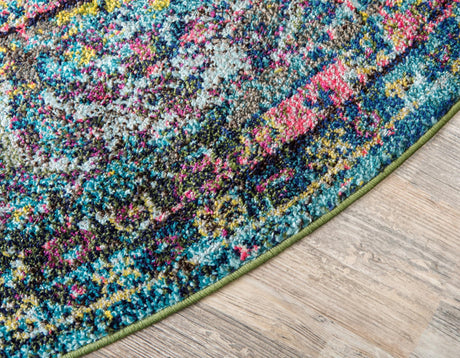 Green 4' 1 x 4' 1 Vita Round Area Rug Colorful Vivid Vintage Style Modern Indoor Easy Clean Durable Carpet Mat for Home Interior Design for Sale at Rug Engine