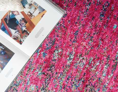 Pink 8' x 8' Vita Round Area Rug Colorful Vivid Vintage Style Modern Indoor Easy Clean Durable Carpet Mat for Home Interior Design for Sale at Rug Engine