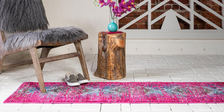 Pink 3' x 10' Vita Runner Area Rug Colorful Vivid Vintage Style Modern Indoor Easy Clean Durable Carpet Mat for Home Interior Design for Sale at Rug Engine