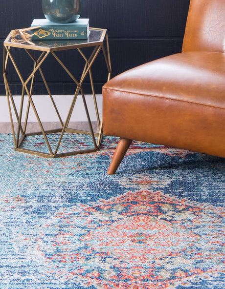 Turquoise 8' x 10' Vita Rectangle Area Rug Colorful Vivid Vintage Style Modern Indoor Easy Clean Durable Carpet Mat for Home Interior Design for Sale at Rug Engine