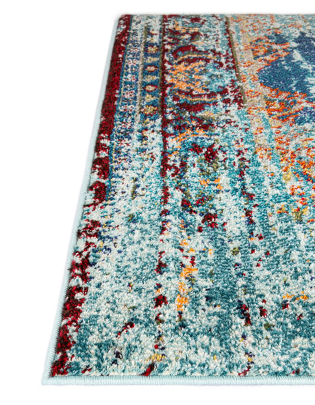 Turquoise 8' x 10' Vita Rectangle Area Rug Colorful Vivid Vintage Style Modern Indoor Easy Clean Durable Carpet Mat for Home Interior Design for Sale at Rug Engine