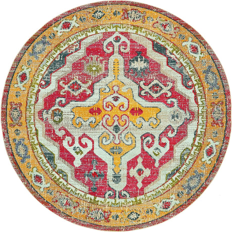 Multicolor 8' x 8' Vita Round Area Rug Colorful Vivid Vintage Style Modern Indoor Easy Clean Durable Carpet Mat for Home Interior Design for Sale at Rug Engine