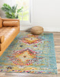 Turquoise 1' 4 x 1' 4 Vita Sample Area Rug Colorful Vivid Vintage Style Modern Indoor Easy Clean Durable Carpet Mat for Home Interior Design for Sale at Rug Engine
