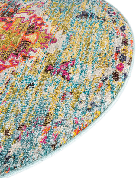 Turquoise 4' 1 x 4' 1 Vita Round Area Rug Colorful Vivid Vintage Style Modern Indoor Easy Clean Durable Carpet Mat for Home Interior Design for Sale at Rug Engine