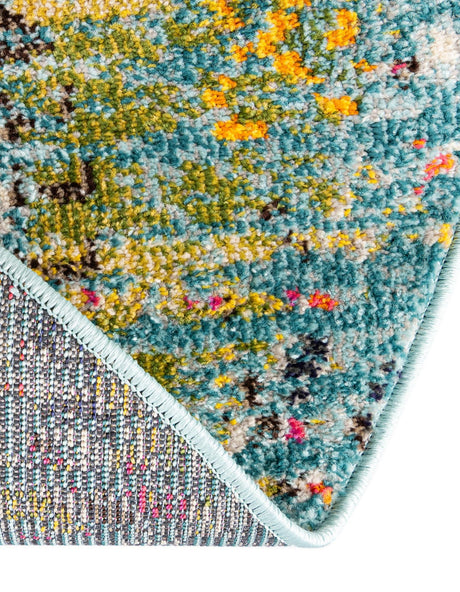 Turquoise 4' 1 x 4' 1 Vita Round Area Rug Colorful Vivid Vintage Style Modern Indoor Easy Clean Durable Carpet Mat for Home Interior Design for Sale at Rug Engine