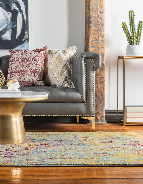 Yellow 5' 1 x 8' Vita Rectangle Area Rug Colorful Vivid Vintage Style Modern Indoor Easy Clean Durable Carpet Mat for Home Interior Design for Sale at Rug Engine