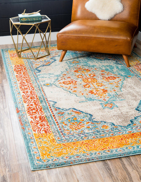 Blue 2' 2 x 3' 1 Vita Rectangle Area Rug Colorful Vivid Vintage Style Modern Indoor Easy Clean Durable Carpet Mat for Home Interior Design for Sale at Rug Engine