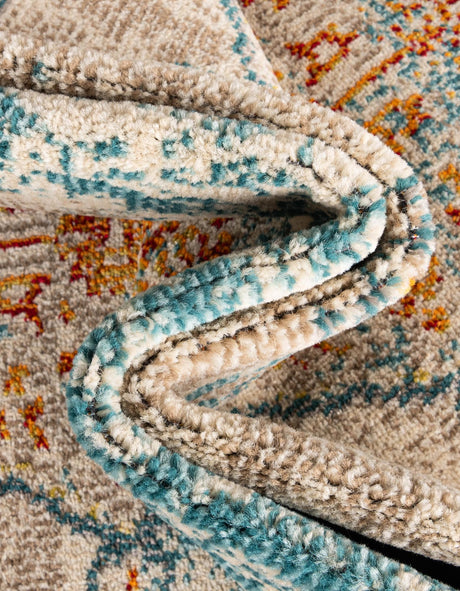 Blue 8' x 8' Vita Round Area Rug Colorful Vivid Vintage Style Modern Indoor Easy Clean Durable Carpet Mat for Home Interior Design for Sale at Rug Engine