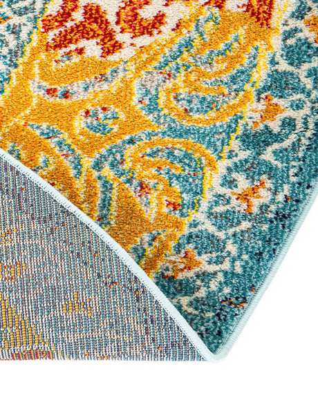 Blue 8' x 8' Vita Round Area Rug Colorful Vivid Vintage Style Modern Indoor Easy Clean Durable Carpet Mat for Home Interior Design for Sale at Rug Engine