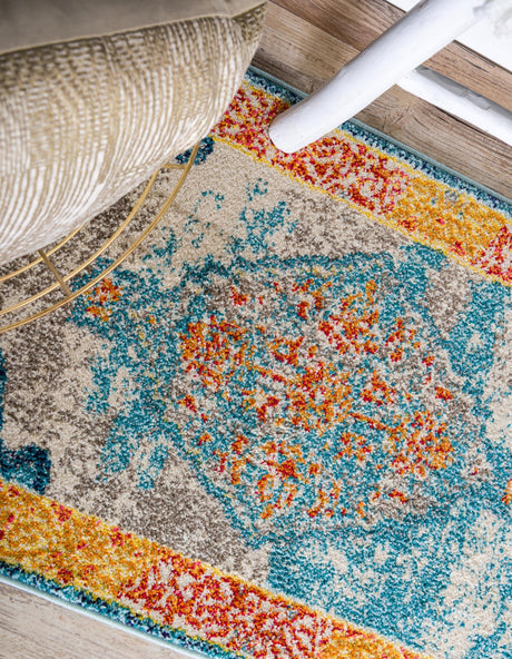 Blue 2' x 6' 9 Vita Runner Area Rug Colorful Vivid Vintage Style Modern Indoor Easy Clean Durable Carpet Mat for Home Interior Design for Sale at Rug Engine