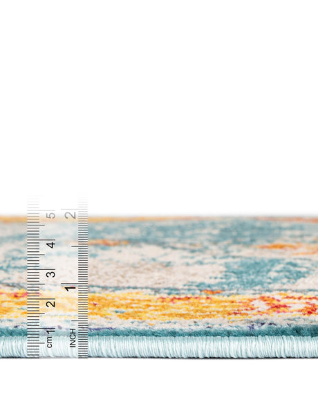 Blue 2' 7 x 10' Vita Runner Area Rug Colorful Vivid Vintage Style Modern Indoor Easy Clean Durable Carpet Mat for Home Interior Design for Sale at Rug Engine
