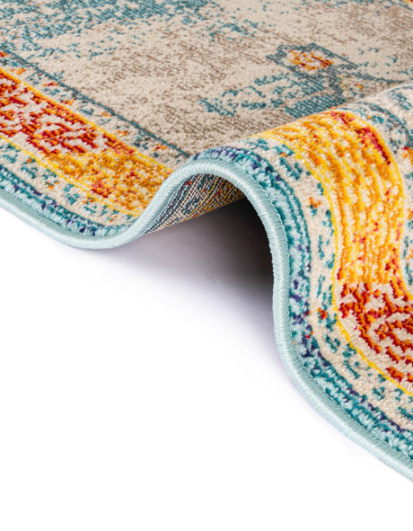 Blue 2' 7 x 10' Vita Runner Area Rug Colorful Vivid Vintage Style Modern Indoor Easy Clean Durable Carpet Mat for Home Interior Design for Sale at Rug Engine