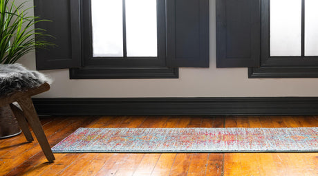 Blue 2' 7 x 10' Vita Runner Area Rug Colorful Vivid Vintage Style Modern Indoor Easy Clean Durable Carpet Mat for Home Interior Design for Sale at Rug Engine