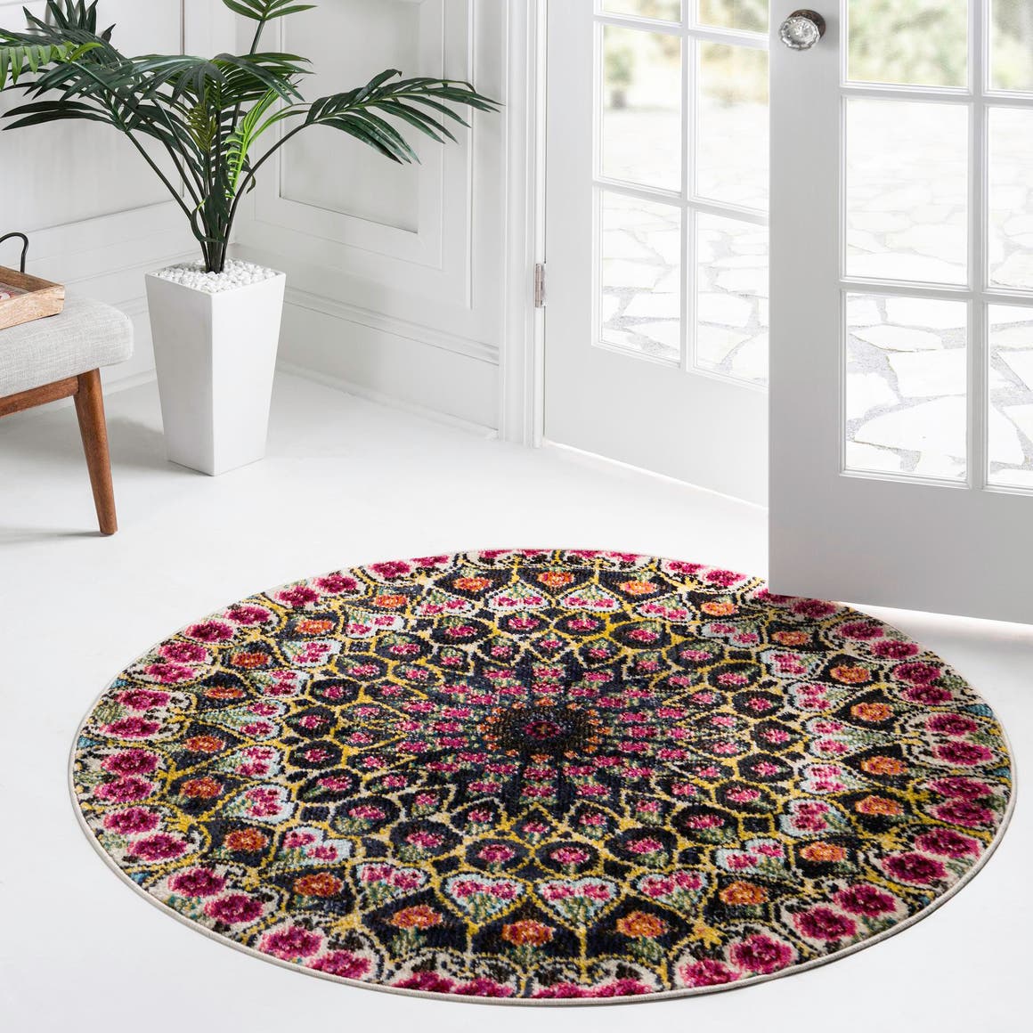 Large Round Area Rug Colorful Multicolor 8' x 8' Vita Round Area Rug Colorful Vivid Vintage Style Mo ...