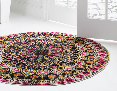 Multicolor 8' x 8' Vita Round Area Rug Colorful Vivid Vintage Style Modern Indoor Easy Clean Durable Carpet Mat for Home Interior Design for Sale at Rug Engine