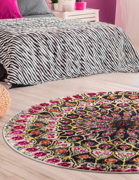 Multicolor 8' x 8' Vita Round Area Rug Colorful Vivid Vintage Style Modern Indoor Easy Clean Durable Carpet Mat for Home Interior Design for Sale at Rug Engine