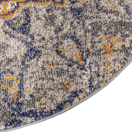 Gray 8' x 8' Vita Round Area Rug Colorful Vivid Vintage Style Modern Indoor Easy Clean Durable Carpet Mat for Home Interior Design for Sale at Rug Engine