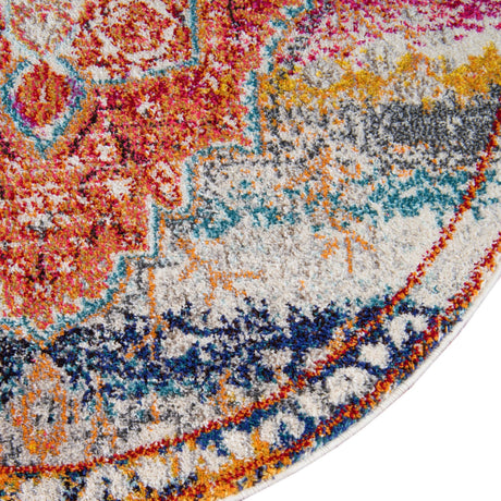 Multicolor 8' x 8' Vita Round Area Rug Colorful Vivid Vintage Style Modern Indoor Easy Clean Durable Carpet Mat for Home Interior Design for Sale at Rug Engine