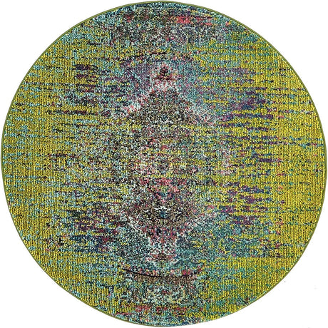 Green 4' 1 x 4' 1 Vita Round Area Rug Colorful Vivid Vintage Style Modern Indoor Easy Clean Durable Carpet Mat for Home Interior Design for Sale at Rug Engine