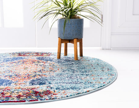 Turquoise 4' 1 x 4' 1 Vita Round Area Rug Colorful Vivid Vintage Style Modern Indoor Easy Clean Durable Carpet Mat for Home Interior Design for Sale at Rug Engine
