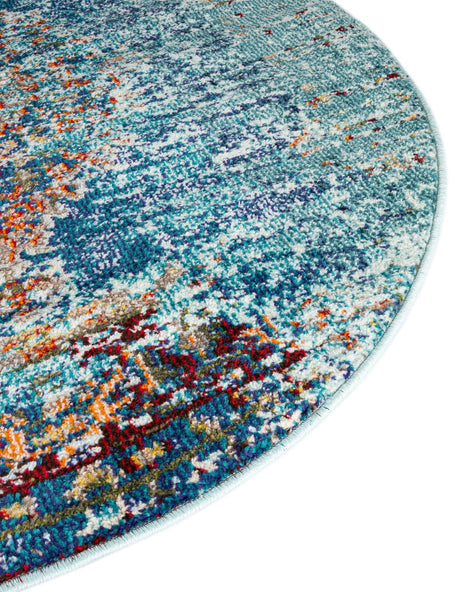 Turquoise 4' 1 x 4' 1 Vita Round Area Rug Colorful Vivid Vintage Style Modern Indoor Easy Clean Durable Carpet Mat for Home Interior Design for Sale at Rug Engine