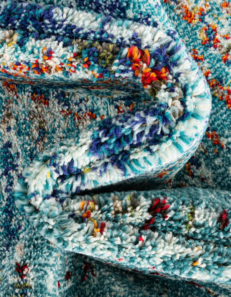 Turquoise 6' 1 x 6' 1 Vita Round Area Rug Colorful Vivid Vintage Style Modern Indoor Easy Clean Durable Carpet Mat for Home Interior Design for Sale at Rug Engine