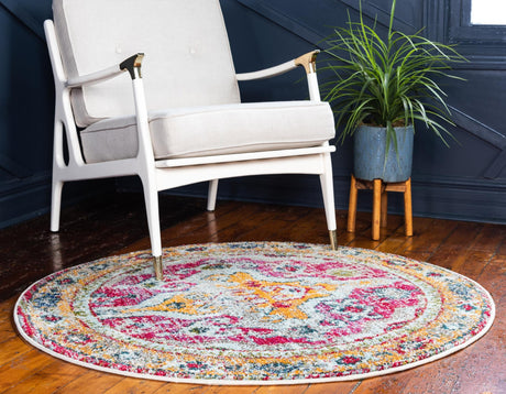 Multicolor 4' 1 x 4' 1 Vita Round Area Rug Colorful Vivid Vintage Style Modern Indoor Easy Clean Durable Carpet Mat for Home Interior Design for Sale at Rug Engine
