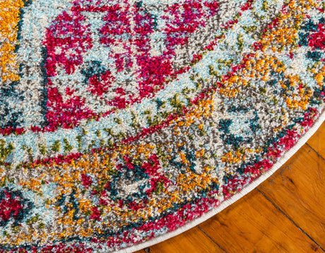 Multicolor 8' x 8' Vita Round Area Rug Colorful Vivid Vintage Style Modern Indoor Easy Clean Durable Carpet Mat for Home Interior Design for Sale at Rug Engine