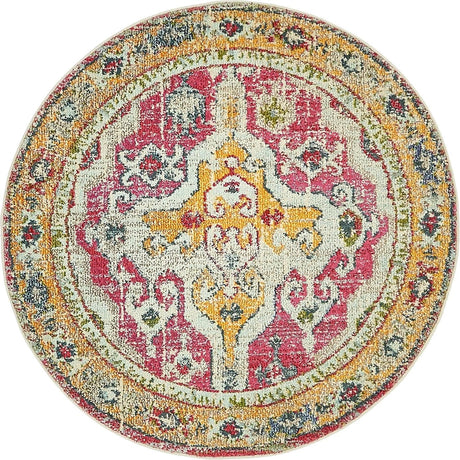 Multicolor 4' 1 x 4' 1 Vita Round Area Rug Colorful Vivid Vintage Style Modern Indoor Easy Clean Durable Carpet Mat for Home Interior Design for Sale at Rug Engine