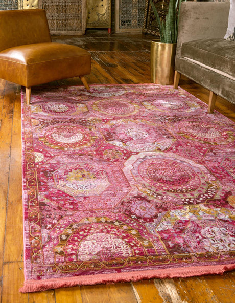 Pink 9' x 12' Baracoa Rectangle Area Rug 100% Polypropylene Distressed Vintage Living Dining Room Office Traditional Carpet for Sale at Rug Engine