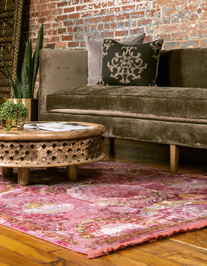 Pink 9' x 12' Baracoa Rectangle Area Rug 100% Polypropylene Distressed Vintage Living Dining Room Office Traditional Carpet for Sale at Rug Engine