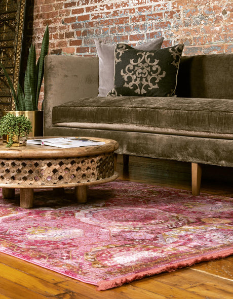 Pink 7' x 10' Baracoa Rectangle Area Rug 100% Polypropylene Distressed Vintage Living Dining Room Office Traditional Carpet for Sale at Rug Engine