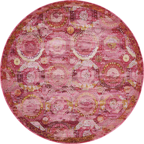 Pink 8' x 8' Baracoa Round Area Rug 100% Polypropylene Distressed Vintage Living Dining Room Office Traditional Carpet for Sale at Rug Engine