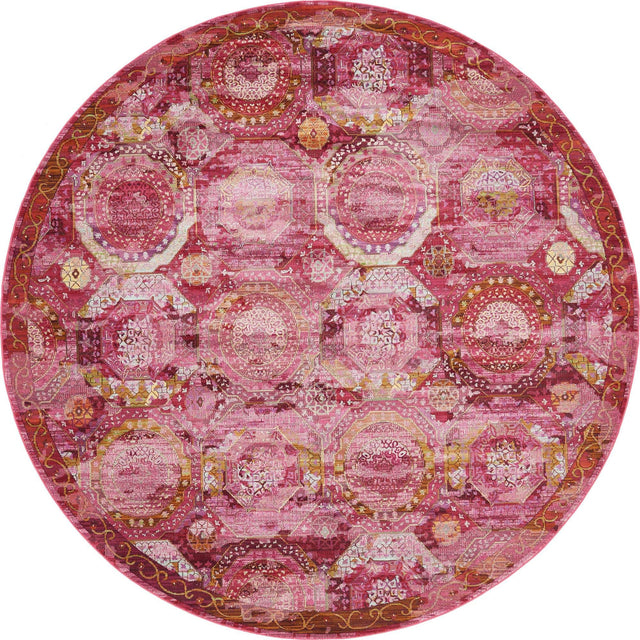 Pink 8' x 8' Baracoa Round Area Rug 100% Polypropylene Distressed Vintage Living Dining Room Office Traditional Carpet for Sale at Rug Engine