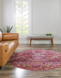 Pink 6' 1 x 6' 1 Baracoa Round Area Rug 100% Polypropylene Distressed Vintage Living Dining Room Office Traditional Carpet for Sale at Rug Engine