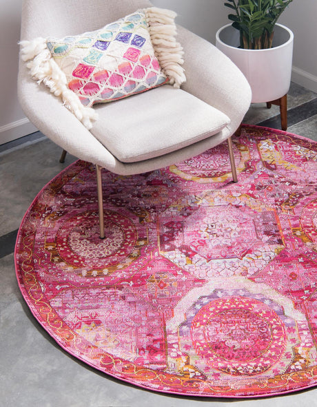 Pink 3' 3 x 3' 3 Baracoa Round Area Rug 100% Polypropylene Distressed Vintage Living Dining Room Office Traditional Carpet for Sale at Rug Engine