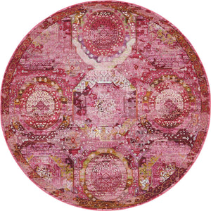 Pink 5' 5 x 5' 5 Baracoa Round Area Rug 100% Polypropylene Distressed Vintage Living Dining Room Office Traditional Carpet for Sale at Rug Engine