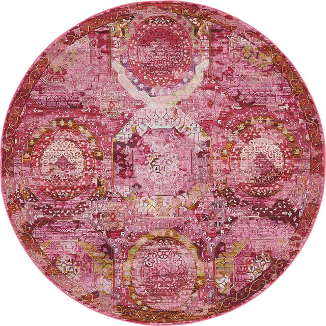 Pink 5' 5 x 5' 5 Baracoa Round Area Rug 100% Polypropylene Distressed Vintage Living Dining Room Office Traditional Carpet for Sale at Rug Engine