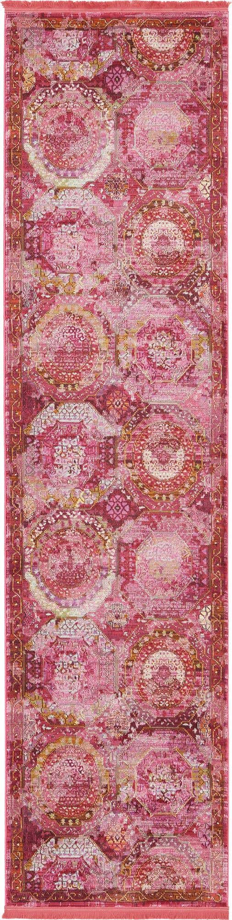 Pink 2' 7 x 10' Baracoa Runner Area Rug 100% Polypropylene Distressed Vintage Living Dining Room Office Traditional Carpet for Sale at Rug Engine