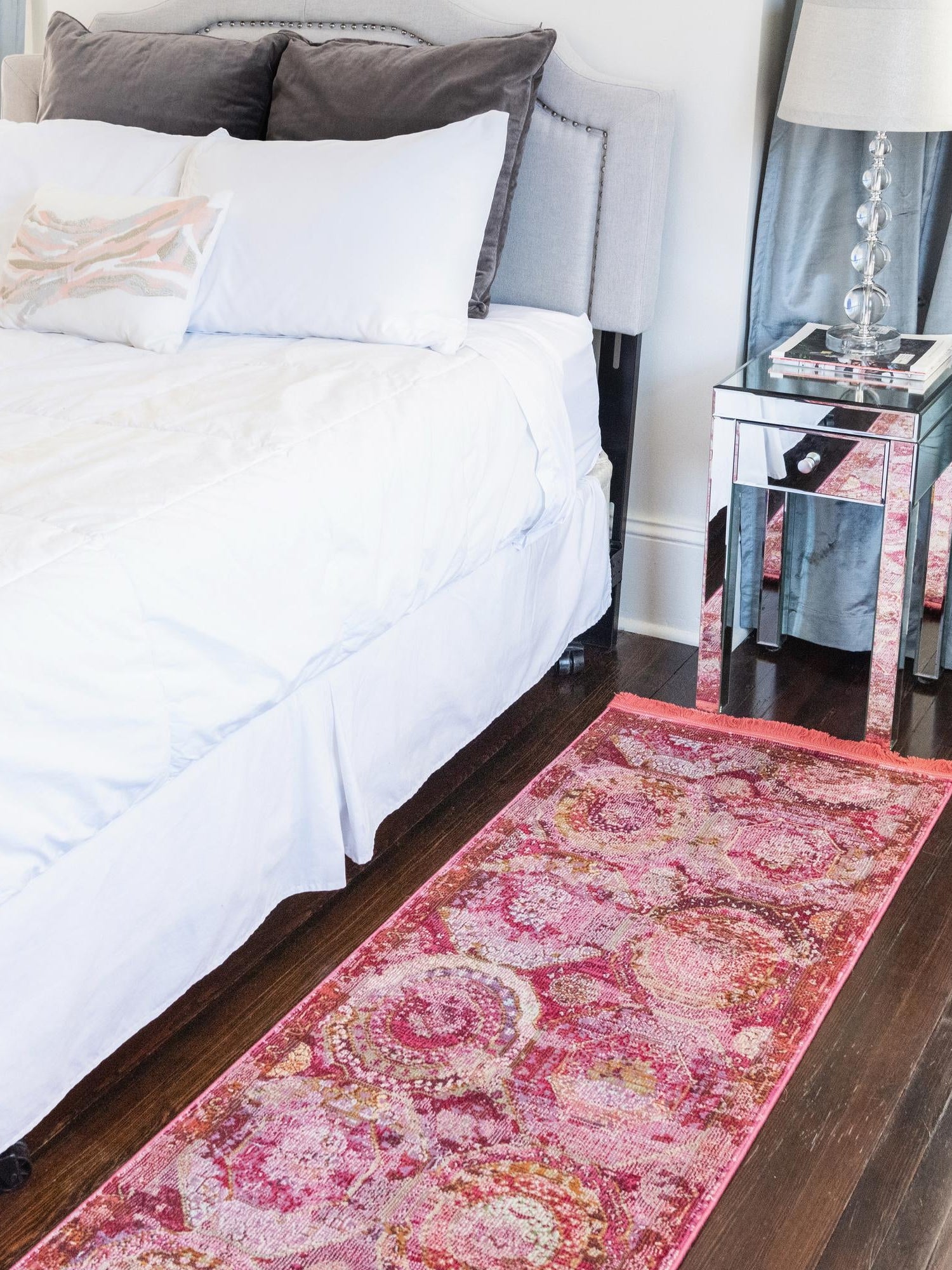 Pink 2' 7 x 13' Baracoa Runner Area Rug 100% Polypropylene Distressed Vintage Living Dining Room Office Traditional Carpet for Sale at Rug Engine