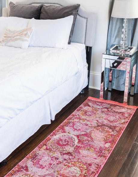Pink 2' 7 x 19' 8 Baracoa Runner Area Rug 100% Polypropylene Distressed Vintage Living Dining Room Office Traditional Carpet for Sale at Rug Engine