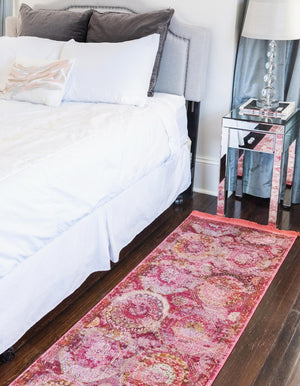 Pink 2' 7 x 16' 5 Baracoa Runner Area Rug 100% Polypropylene Distressed Vintage Living Dining Room Office Traditional Carpet for Sale at Rug Engine