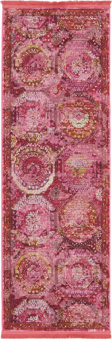Pink 2' 2 x 6' Baracoa Runner Area Rug 100% Polypropylene Distressed Vintage Living Dining Room Office Traditional Carpet for Sale at Rug Engine