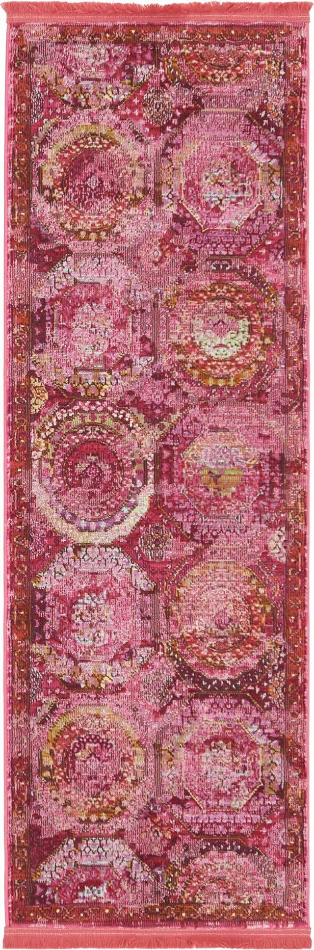 Pink 2' 2 x 6' Baracoa Runner Area Rug 100% Polypropylene Distressed Vintage Living Dining Room Office Traditional Carpet for Sale at Rug Engine