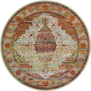 Cream 8' x 8' Baracoa Round Area Rug 100% Polypropylene Distressed Vintage Living Dining Room Office Traditional Carpet for Sale at Rug Engine