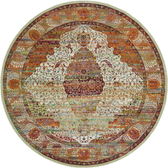 Cream 8' x 8' Baracoa Round Area Rug 100% Polypropylene Distressed Vintage Living Dining Room Office Traditional Carpet for Sale at Rug Engine